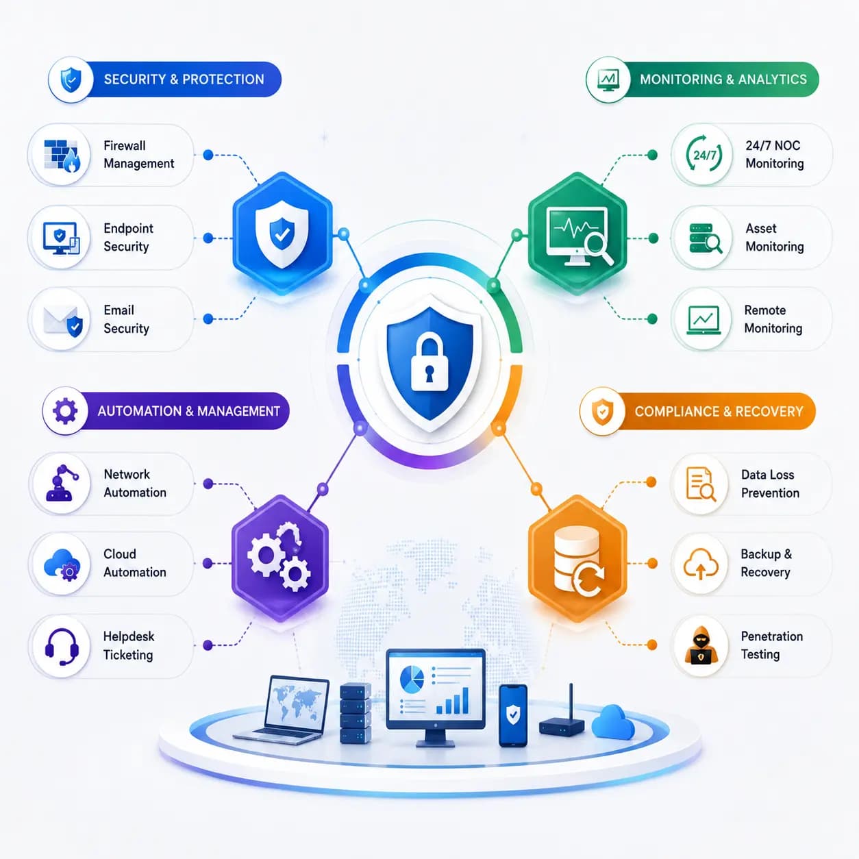Cybersecurity shield network digital professional illustration