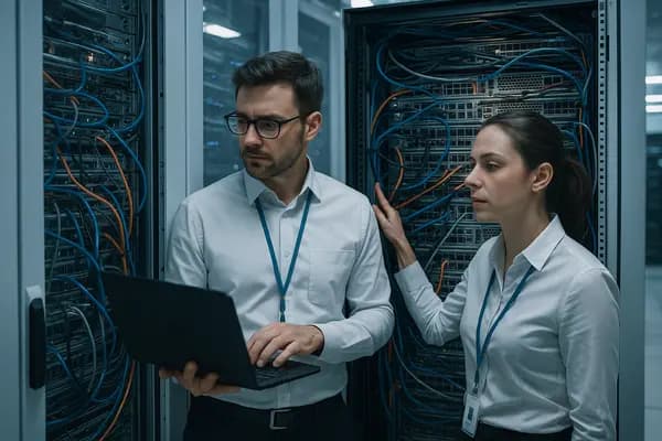 IT professional discussing network solutions